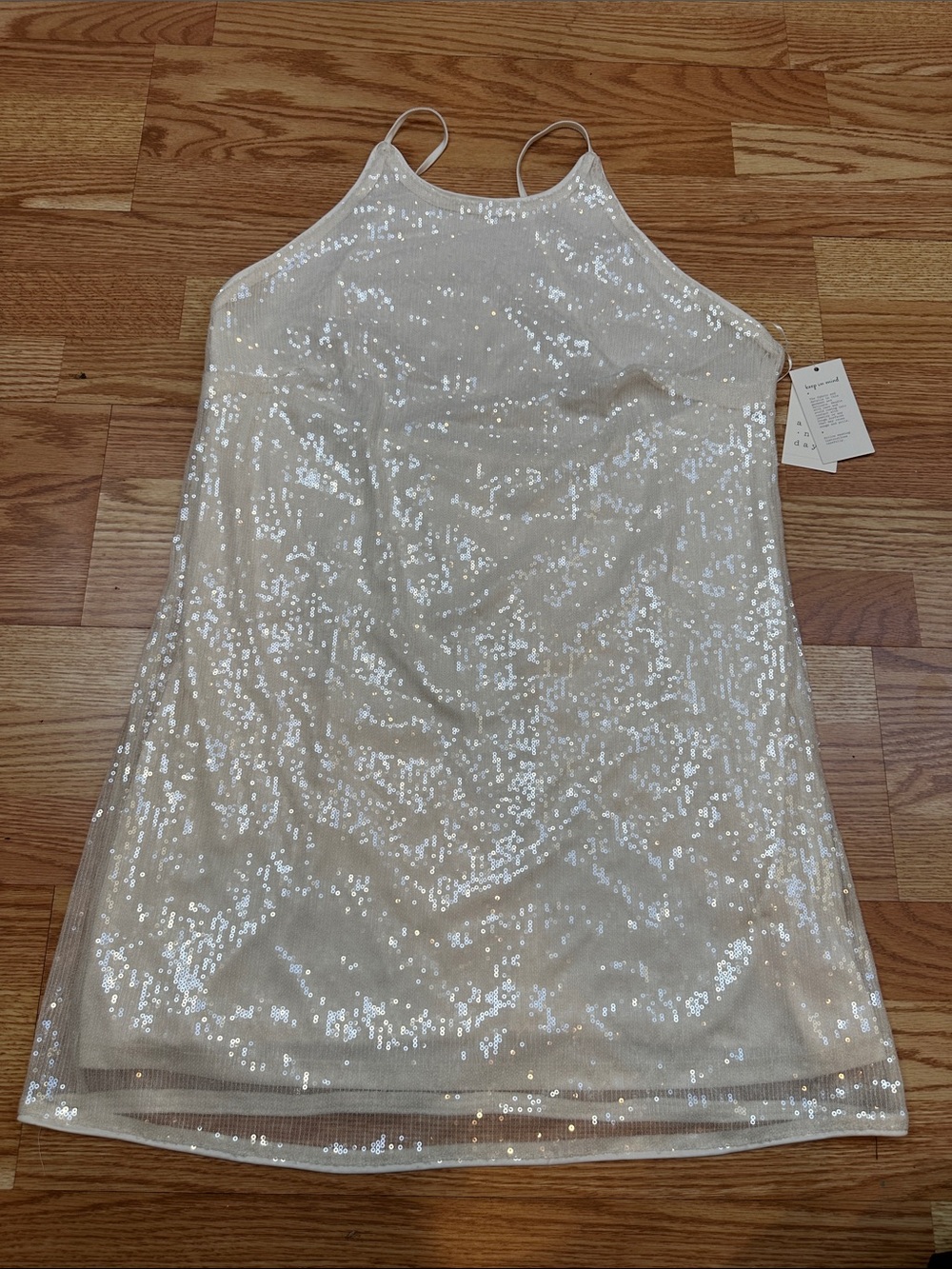 A New Day Women’s Ivory Sequin Halter Mini Dress Size XL NWT